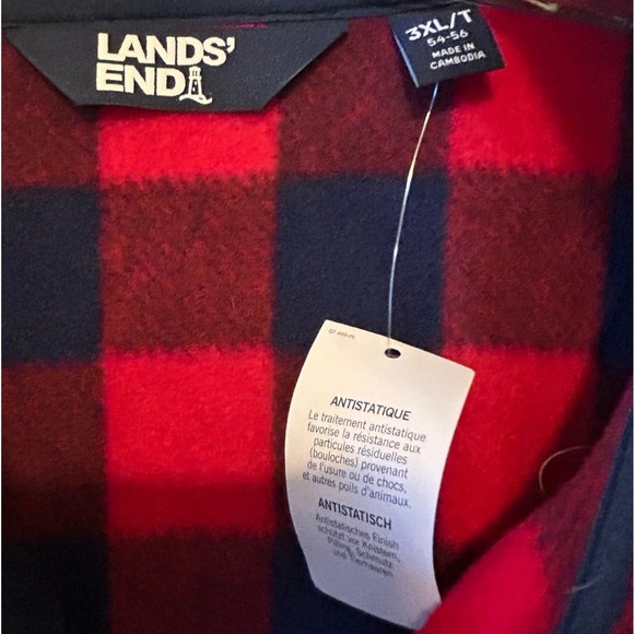 Lands' End Men's 3XL Red Buffalo Plaid Fleece Snap Neck Pullover Sweater - Picture 12 of 16